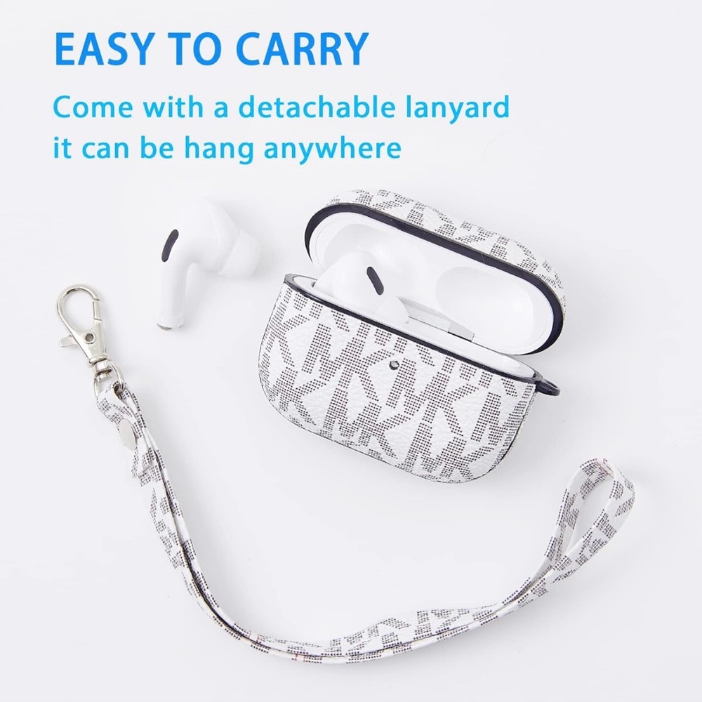 White and Gray AirPods Case with Lanyard